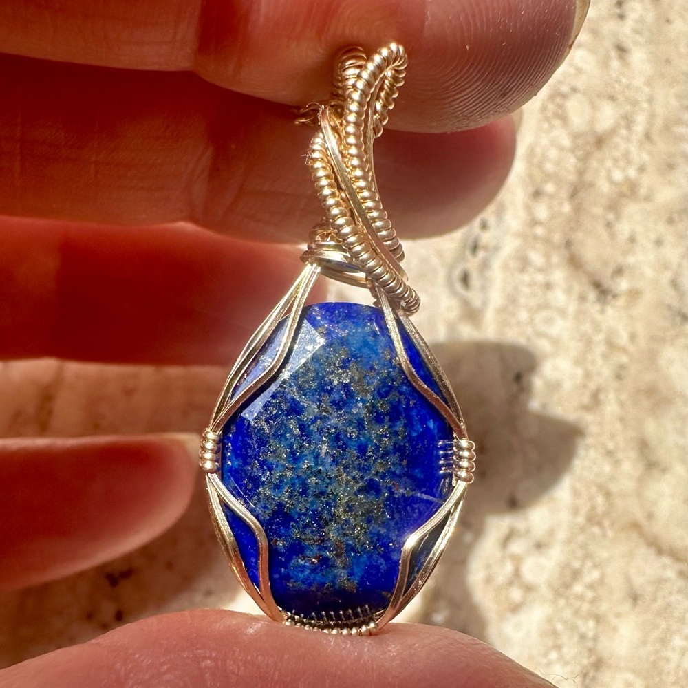 14k Gold Filled Lapis Gemstone Necklace Pendant